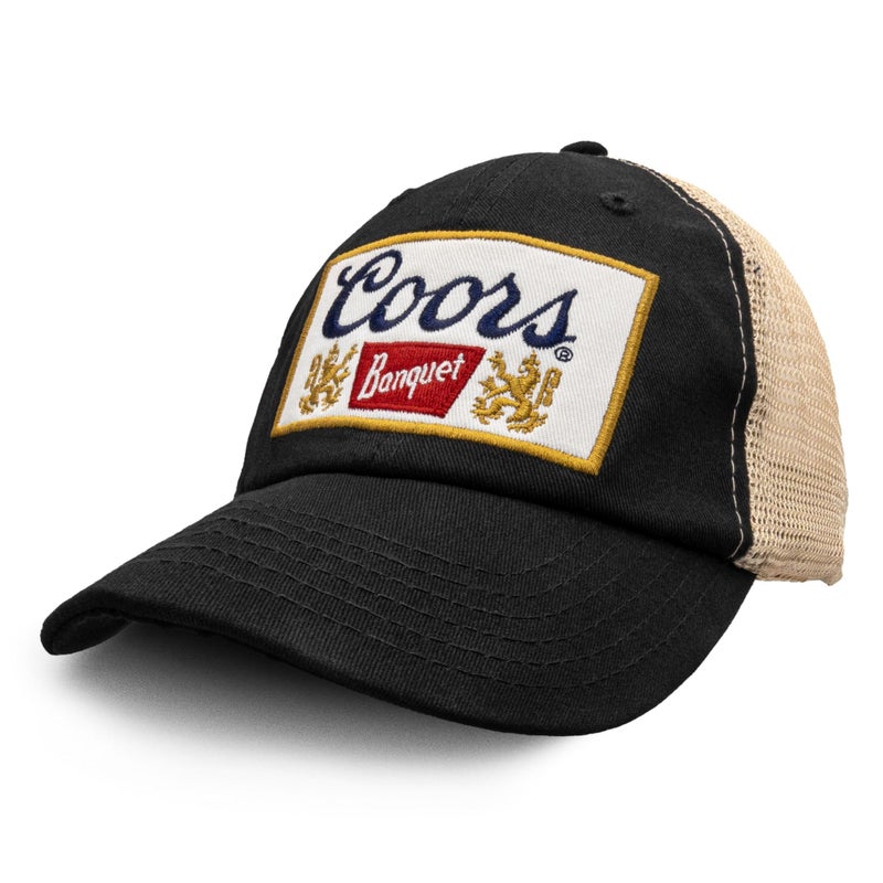 Tee Luv Coors Banquet Hat - Coors Beer Trucker Style Baseball Cap (Black and Brown) - Image 1
